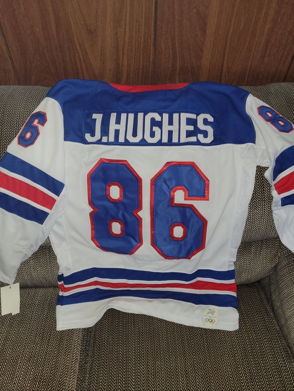 Nike USA  WhiteBlue & Red Hockey Jersey - J. Hughes #86 2XL